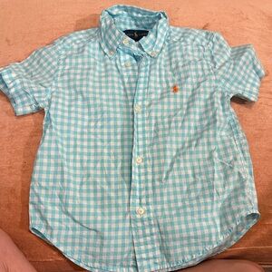 Ralph Lauren Turquoise and White Gingham Button-Down Shirt
